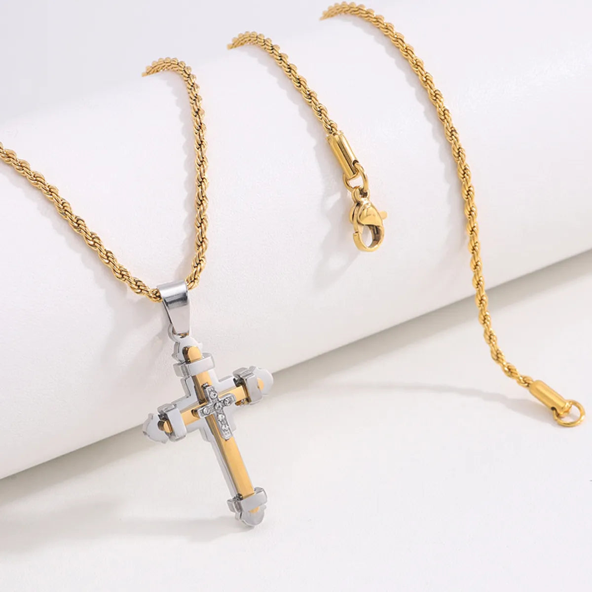 Diamond Laminated Cross Necklace