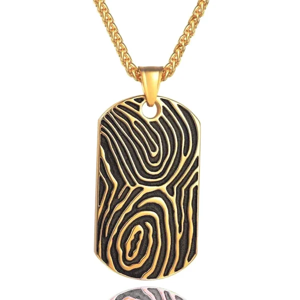 Necklaces and pendants with ocean-inspired designs for a refreshing, beachy feel-Classy Men Gold Fingerprint Dog Tag Pendant Necklace