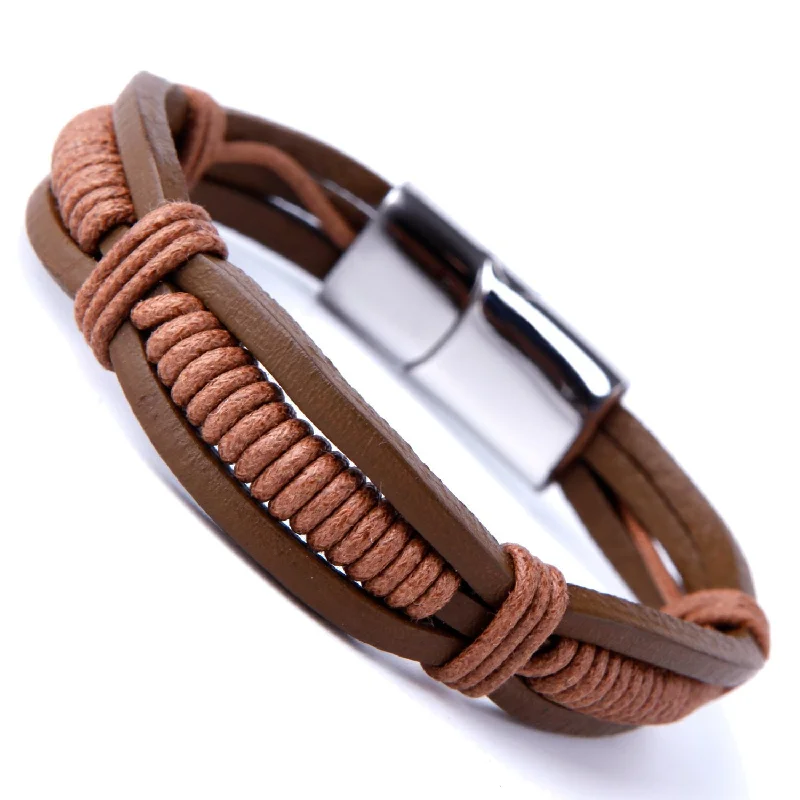 Unique necklaces and pendants with tree of life motifs for nature-inspired elegance-Urban Jewelry Stunning Brown Cuff Leather Bracelet for Men with Elegant Stainless Steel Clasp