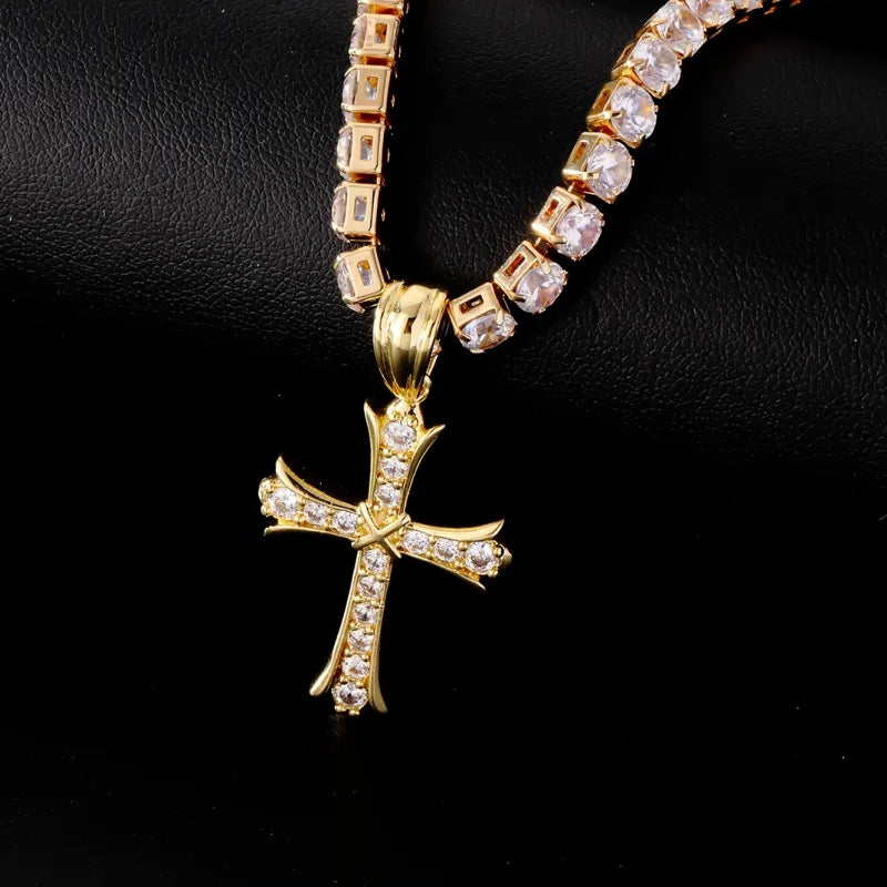 Unique necklaces and pendants with engraved messages for a sentimental gift-Hip-Hop Cool Style Cross Copper Plating Inlay Zircon K Gold Plated Rhodium Plated Unisex Pendant Necklace