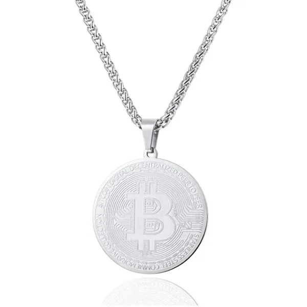 Stunning necklaces and pendants with chakra stones for healing and balance-Classy Men Silver Bitcoin Pendant Necklace