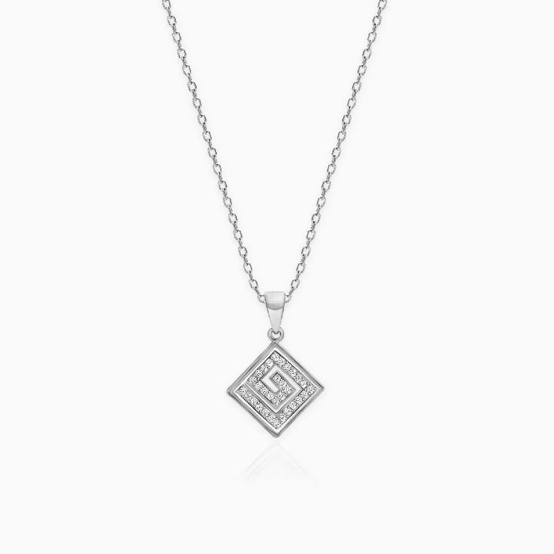 Stylish necklaces and pendants with diamonds for a glamorous and elegant look-Silver Zircon Maze Pendant with Link Chain