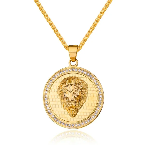 Necklaces and pendants with geometric pendants for a clean, contemporary design-Classy Men Gold Lion Coin Pendant Necklace