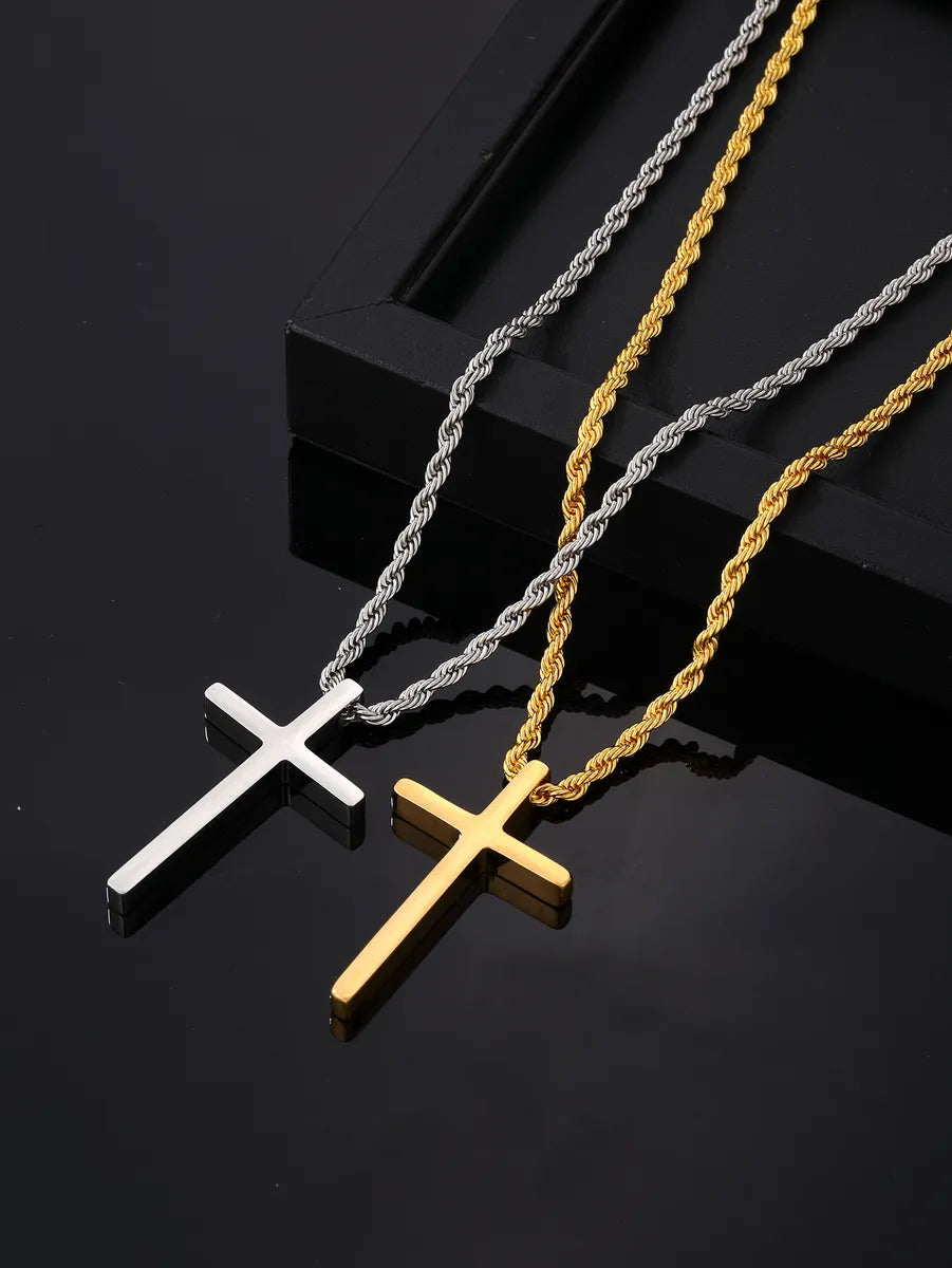 Necklaces and pendants with clear quartz for a pure and radiant look-Hip-Hop Cross 304 Stainless Steel Plating Gold Plated Silver Plated Men'S Pendant Necklace