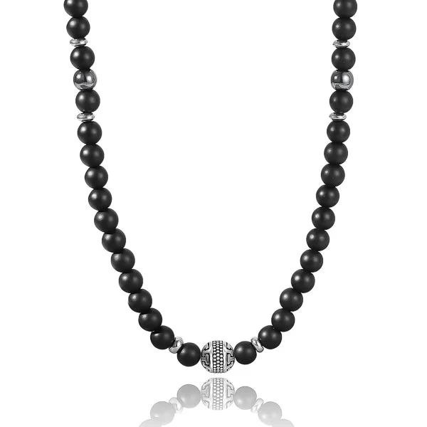 Best necklaces and pendants with matching rings for a coordinated jewelry set-Classy Men Black Onyx Beaded Necklace