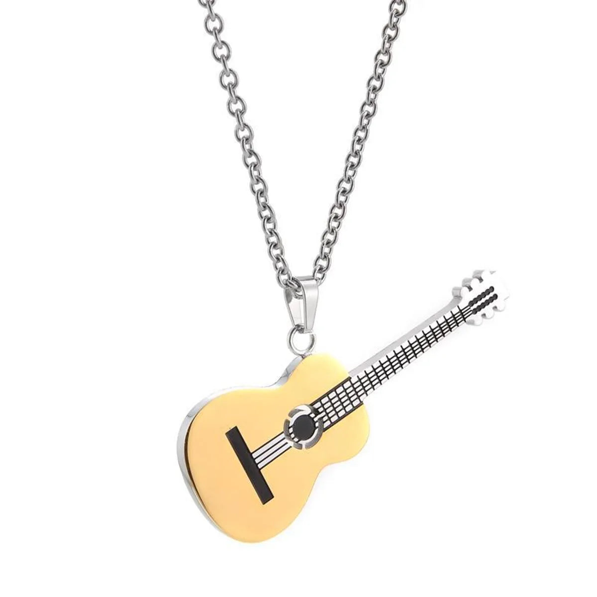 Necklaces and pendants with lotus flower designs for a spiritual, peaceful vibe-1 Piece Fashion Guitar Titanium Steel Plating Necklace