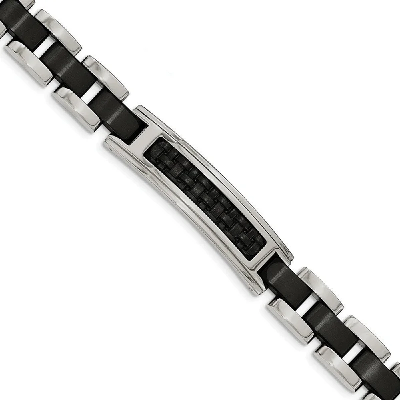 Best necklaces and pendants with turquoise stones for a vibrant boho-chic look-Men's Brushed and Polished Stainless Steel Black IP-Plated with Leather Bracelet, 8.5"