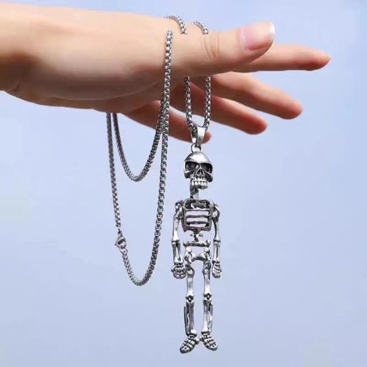 Best necklaces and pendants with matching rings for a coordinated jewelry set-Hip-Hop Cool Style Skeleton Skull Stainless Steel Alloy Plating Men'S Pendant Necklace Long Necklace