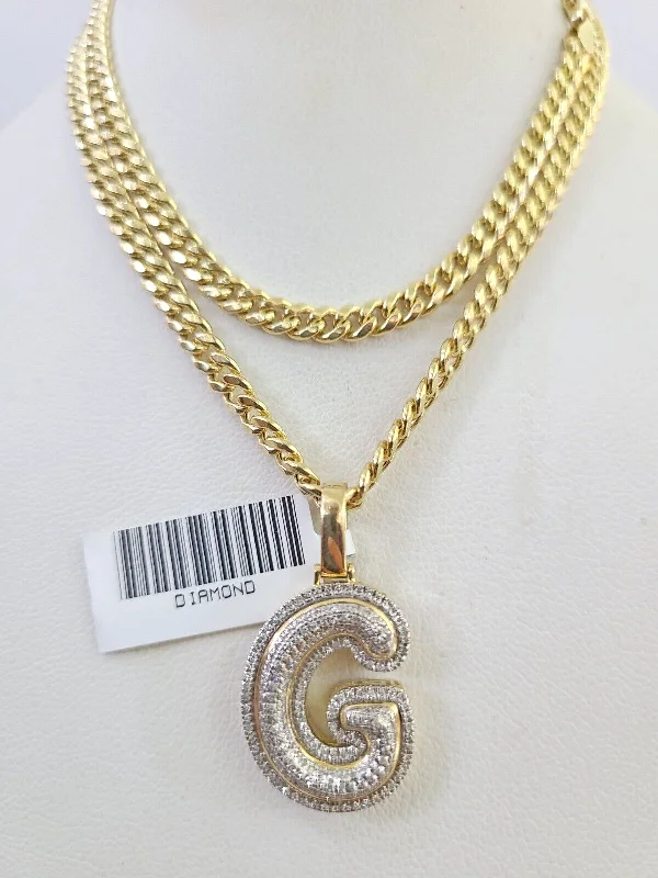 Necklaces and pendants with sun and moon motifs for a celestial-inspired design-10k Miami Cuban Chain Diamond G Initial Charm Set 4mm 18"-28" Necklace Gold