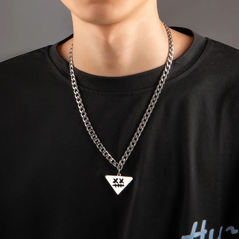 Necklaces and pendants with personalized charms for a custom piece of jewelry-Casual Hip-Hop Punk Triangle Titanium Steel Hollow Out Men'S Pendant Necklace