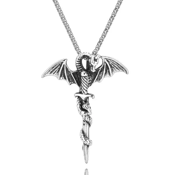 Necklaces and pendants with sun and moon motifs for a celestial-inspired design-Classy Men Silver Dragon Sword Pendant Necklace