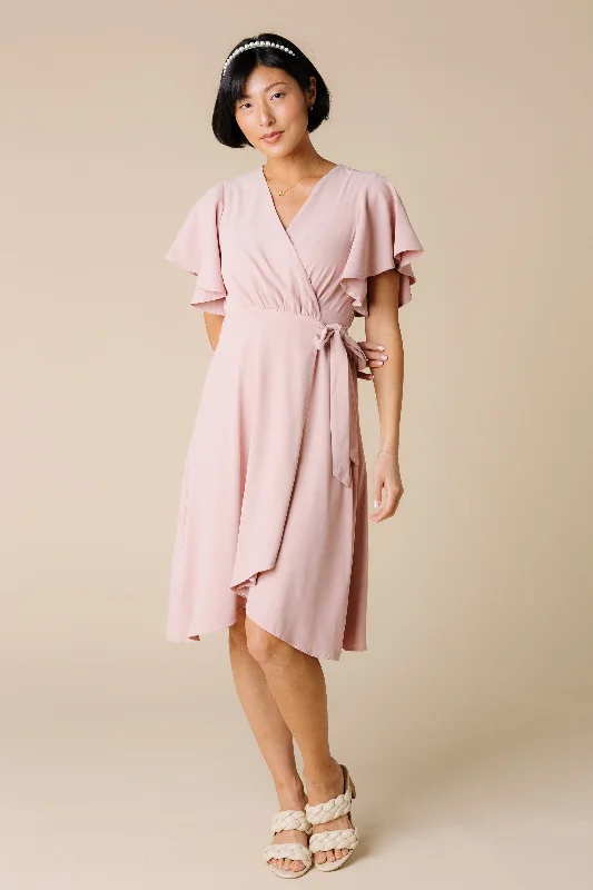 Plus size dresses with soft skirts feel light -Sport sandals for women -Plus size shift dresses -Daphne Tulip Wrap Dress - Dusty Pink