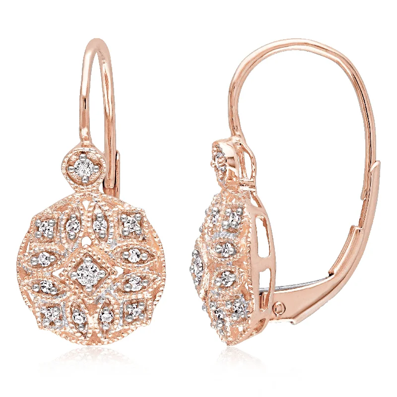 Retro Drop Earrings for Nostalgia -Mimi & Max 1/8ct TW Diamond Vintage Leverback Earrings 14k Rose Gold