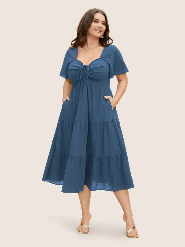 Plus size dresses for fuller busts fit perfectly -Fashionable sandals for women -Plus size wrap dresses -Cotton Heart Neckline Drawstring Gathered Midi Dress