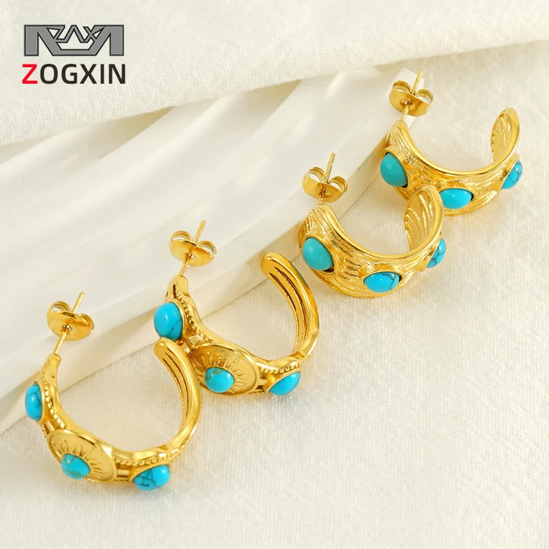 Drop Earrings for Fitness Activities -Wholesale Retro Fashion Temperament Versatile Design Texture Light Luxury Inlaid Blue Turquoise Earrings