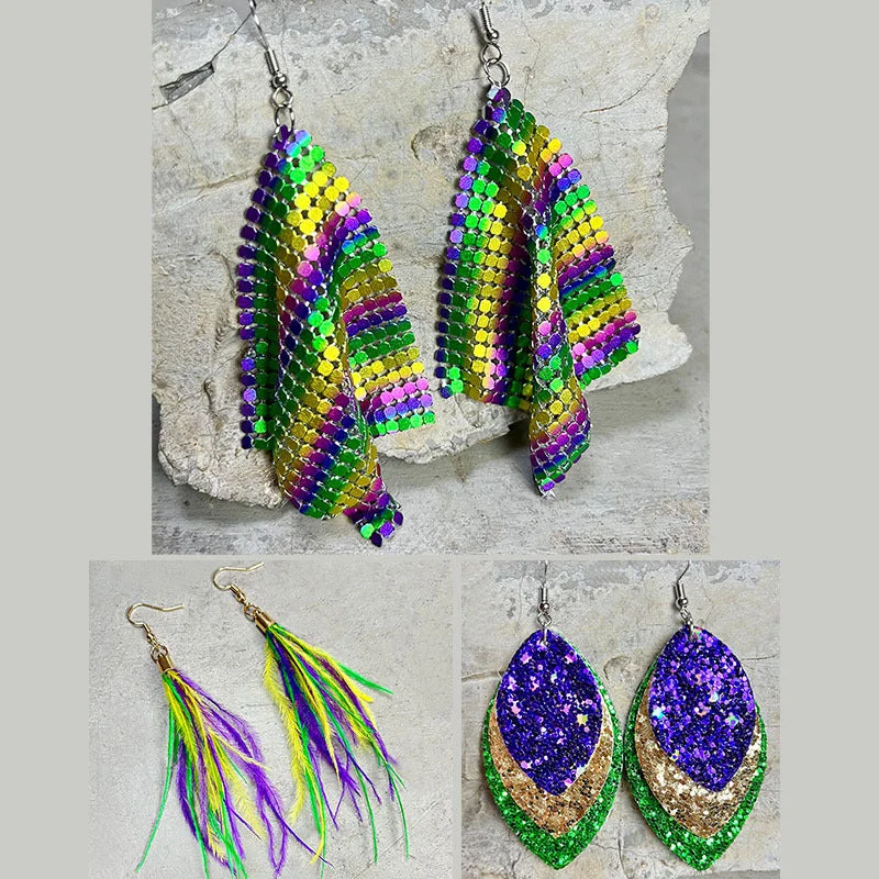 Drop Earrings with Infinity Symbols -Wholesale Eye-catching and Exaggerated Shiny Gretel Feather Metal Mesh Earrings