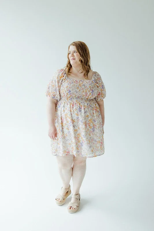 Plus size dresses featuring ombre effects look artsy -Comfortable sandals for long beach days -Plus size dresses with peplum style -PUFF SLEEVE BRIGHT FLORAL KNEE LENGTH DRESS