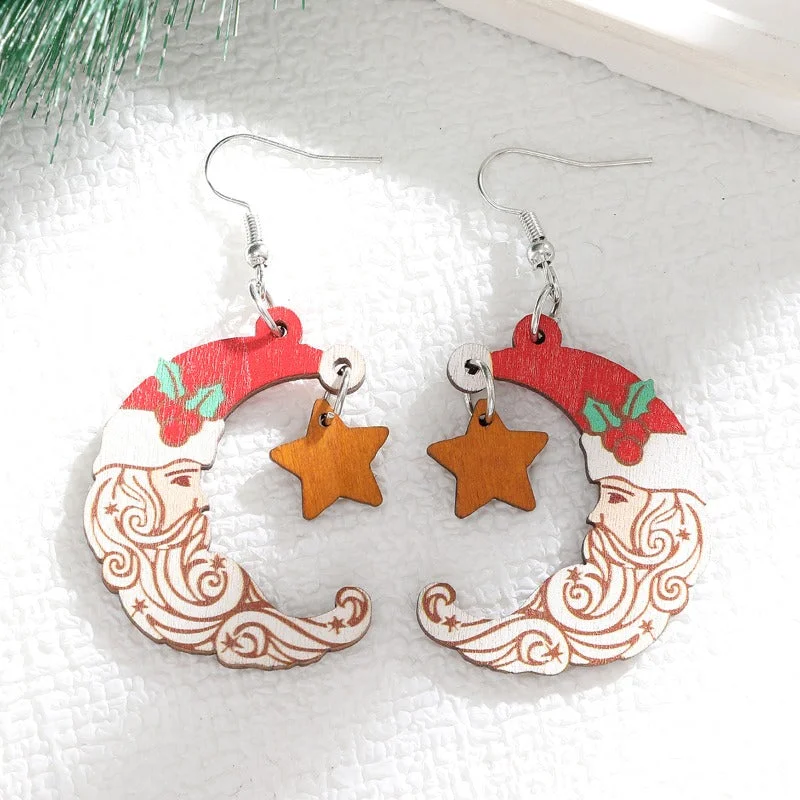 Drop Earrings for Shopping Trip -Wholesale Christmas Wooden Santa Claus Star Moon Versatile Fashion Festival Party Earrings