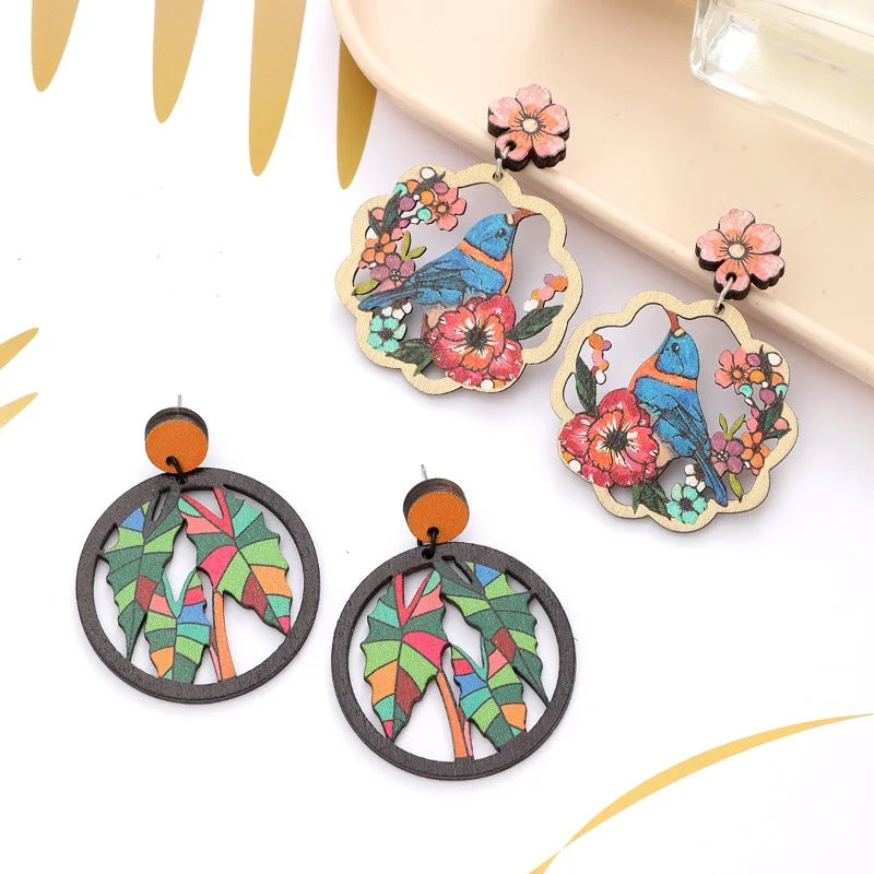 Drop Earrings for Concert Look -Wholesale Coconut Tree Flower Bird Hollow Round Personalized Fashion Earrings