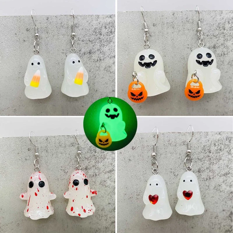 Gemstone and Diamond Drop Earrings for Opulence -Wholesale 3D Night Light Ghost Pumpkin Corn Candy Halloween Earrings