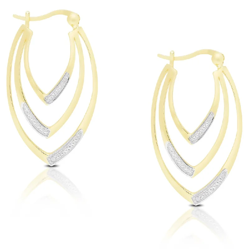 Waterproof Drop Earrings for Outdoor -Finesque Gold Over Sterling Silver Diamond Accent 3 Tiered Hoop Earrings