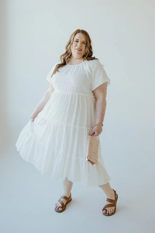 Plus size dresses with sleek finishes stay polished -Colorful sandals for summer fun -Plus size dresses for sophisticated look -TEXTURED CHIFFON TIERED DRESS IN CLOUD