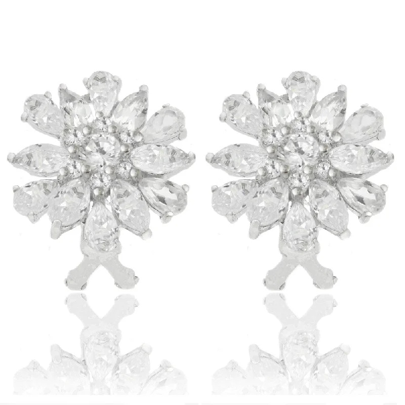 Drop Earrings with Wave Designs -Dolce Giavonna Sterling Silver Cubic Zirconia Cluster Earrings