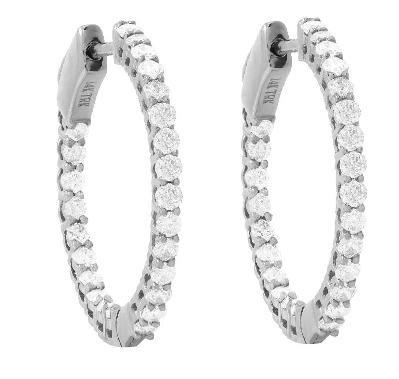 Drop Earrings for Everyday Glamour -14kt white gold diamond in-out round hoop earrings with 1.00 cts tw