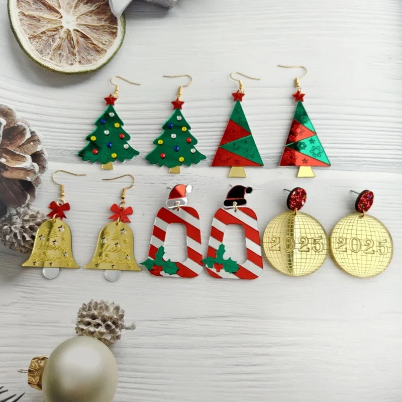 Long Drop Earrings for Dramatic -Wholesale Christmas Mirror Acrylic Sheet New Year Earrings