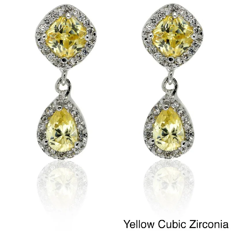 Drop Earrings with Animal Motifs -Dolce Giavonna Silver Overlay Yellow and White CZ Dangle Earrings