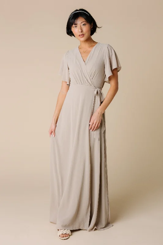 Plus size dresses for formal events look elegant -Sandals with padded straps -Plus size dresses for elegant occasions -Arbor Naples Flutter Sleeve-Taupe