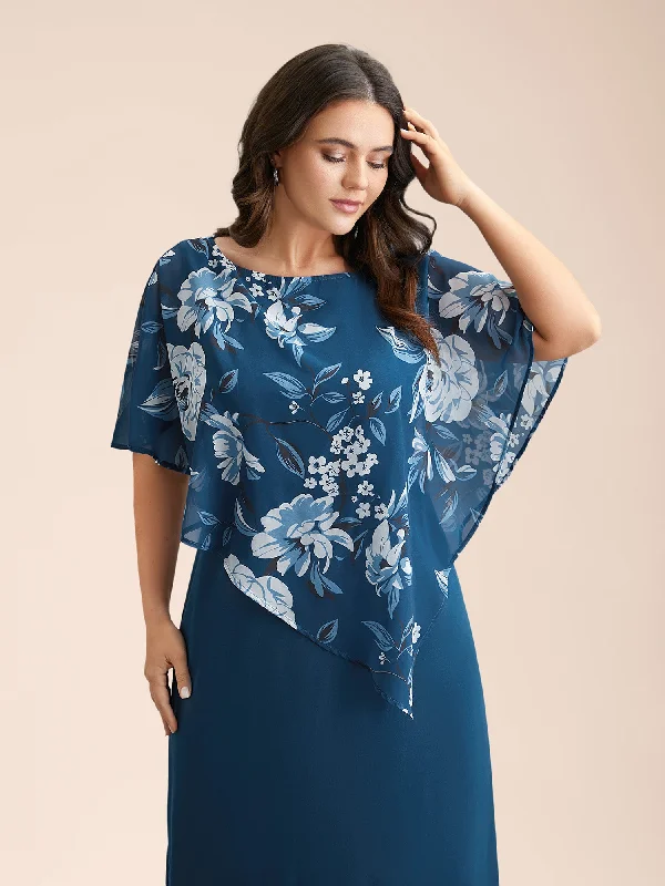 Plus size dresses featuring vibrant colors lift moods -Sandals with a wedge heel -Plus size dresses for birthday parties -Floral Print Cloak Tiered Midi Dress