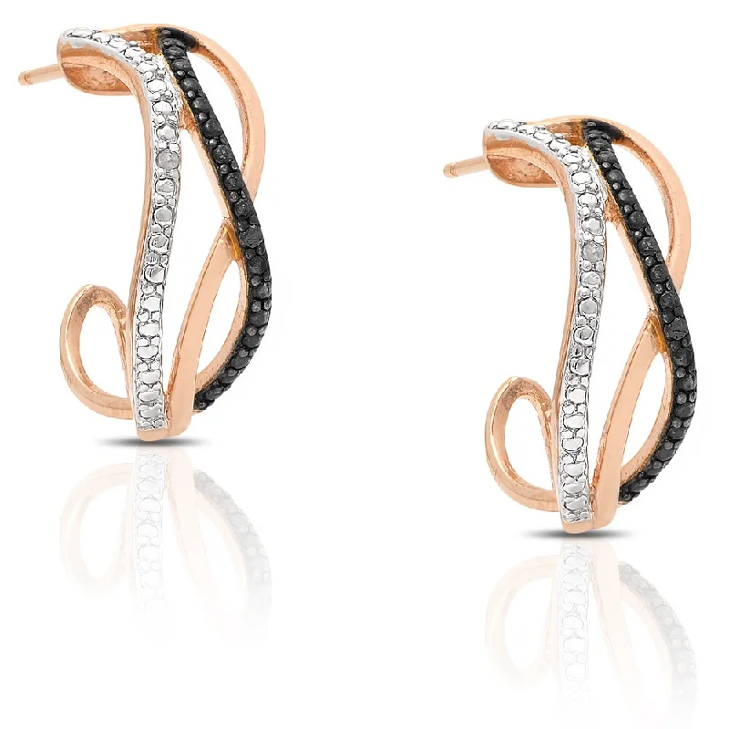 Drop Earrings for Graduation Day -Finesque Rose Gold Over Sterling Silver Diamond Accent Infinity Design Half Hoop Earrings