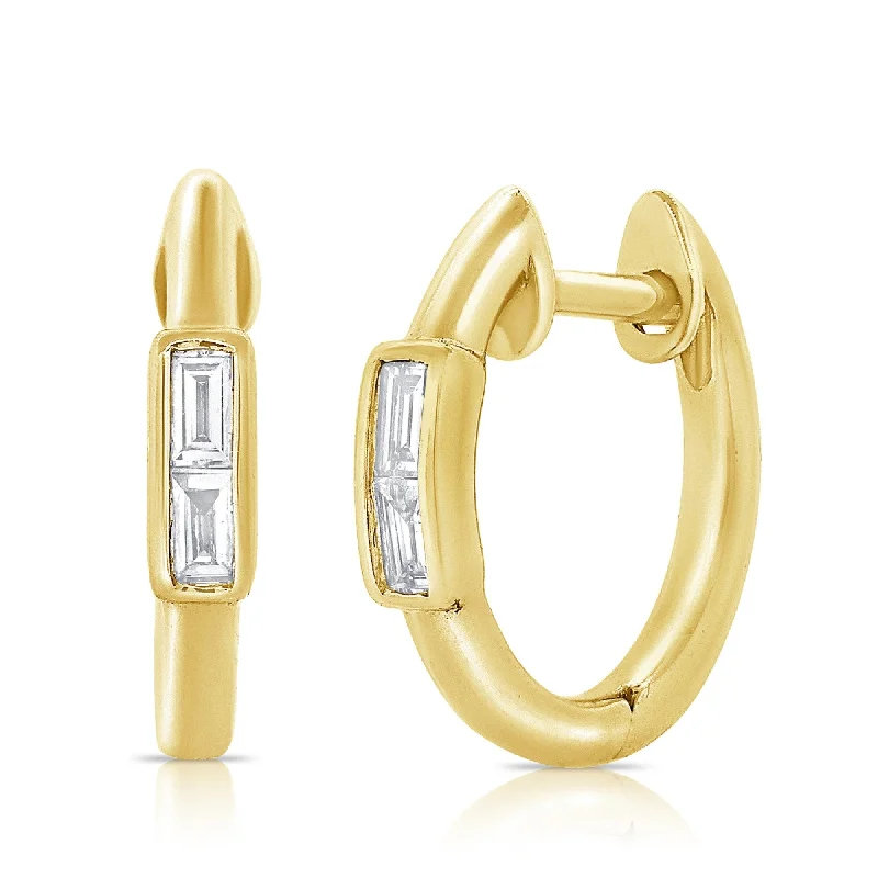 Floral Drop Earrings with Petals -Joelle Collection Diamond Baguette Small Hoops Huggie Earrings 14K Gold 1/10 ct. TDW