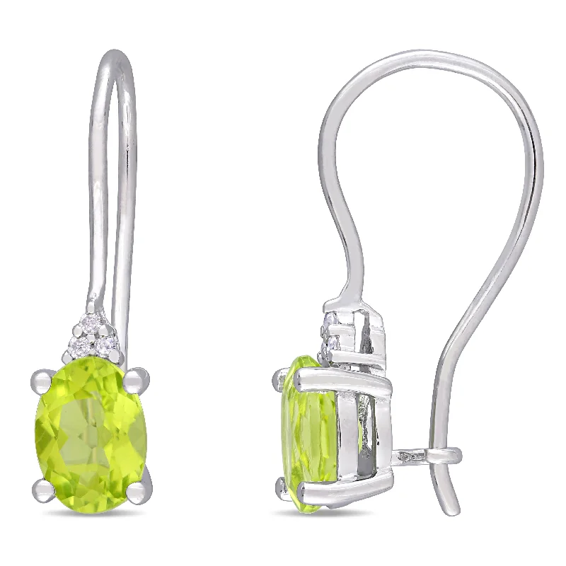 Silver Drop Earrings for Men -Mimi & Max Emerald Cut Peridot and Diamond Accent Euroback Earrings in Sterling Silver