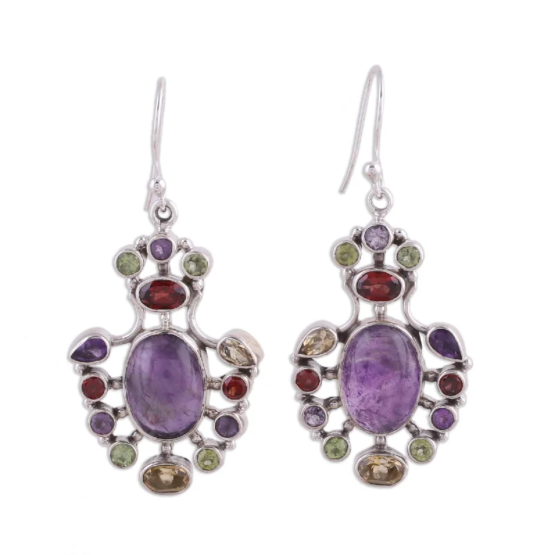 Drop Earrings for Christmas Party -Novica Handmade Purple Peacock Amethyst And Peridot Dangle Earrings