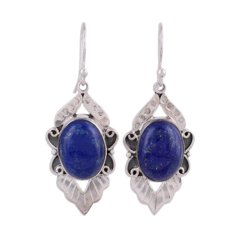 Drop Earrings with Polished Shine -Novica Handmade Blue Lotus Lapis Lazuli Earrings