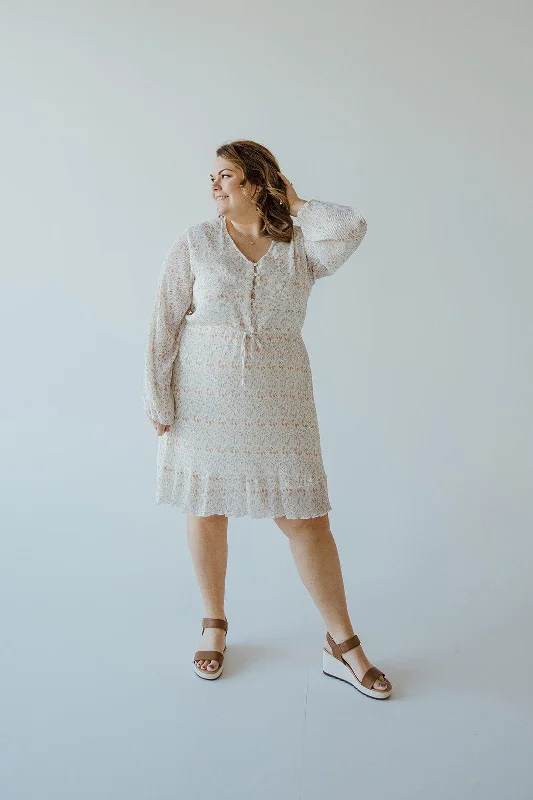 Trendy plus size dresses with bold prints stand out -Trendy sandals for women -Affordable plus size dresses -BOHO FLORAL DRESS WITH RUFFLE HEM IN VINTAGE OFF WHITE