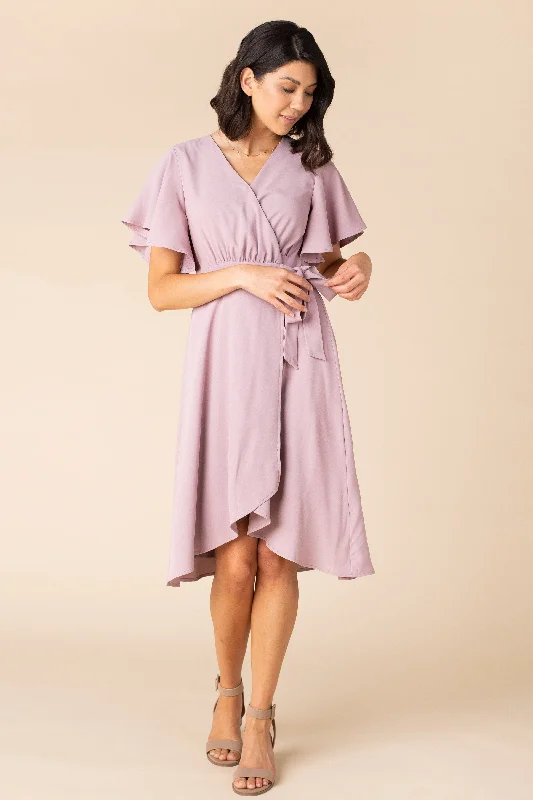 Plus size dresses featuring velvet textures feel plush -Stylish sandals for summer -Plus size summer dresses -Daphne Tulip Wrap Dress - Mauve