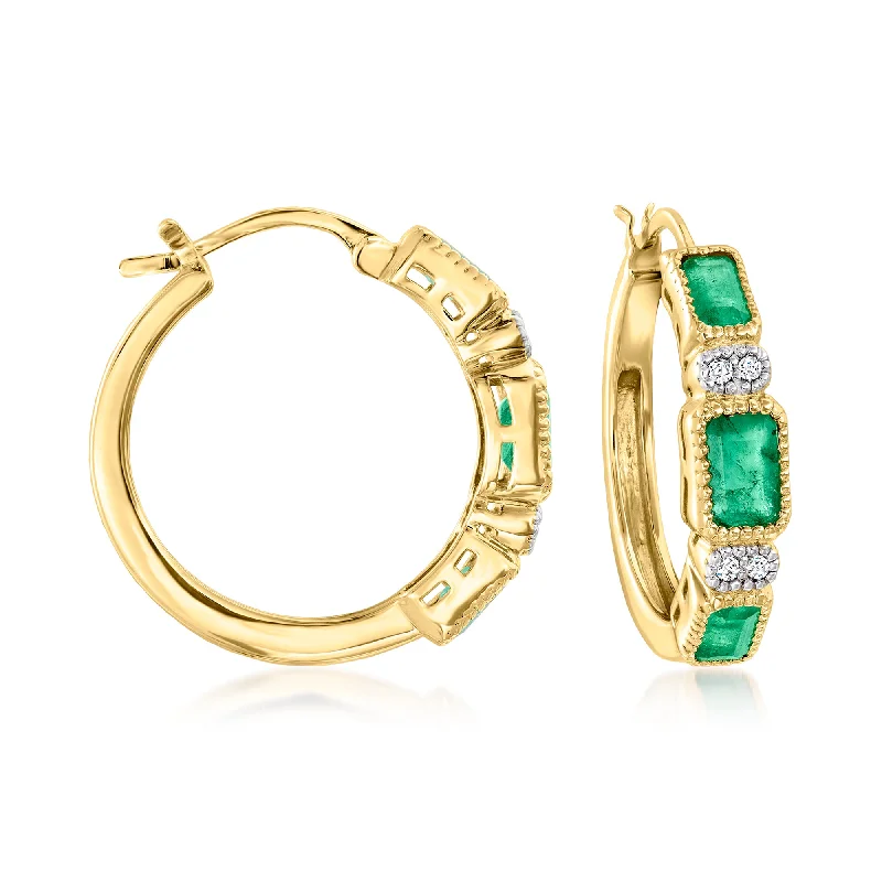 Waterproof Drop Earrings for Outdoor -Ross-Simons Emerald and . Diamond Hoop Earrings in 18kt Gold Over Sterling