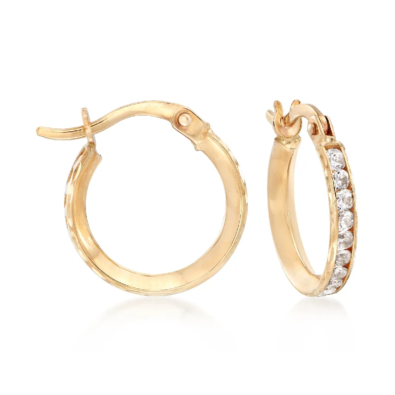 Drop Earrings for Concert Look -Ross-Simons CZ Huggie Hoop Earrings in 14kt Yellow Gold