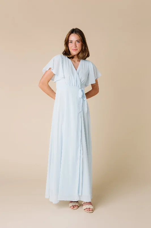 Plus size dresses for trendy vibes stay current -Casual sandals for everyday wear -Plus size casual dresses -Naples Flutter Sleeve Wrap Maxi - Lt Blue