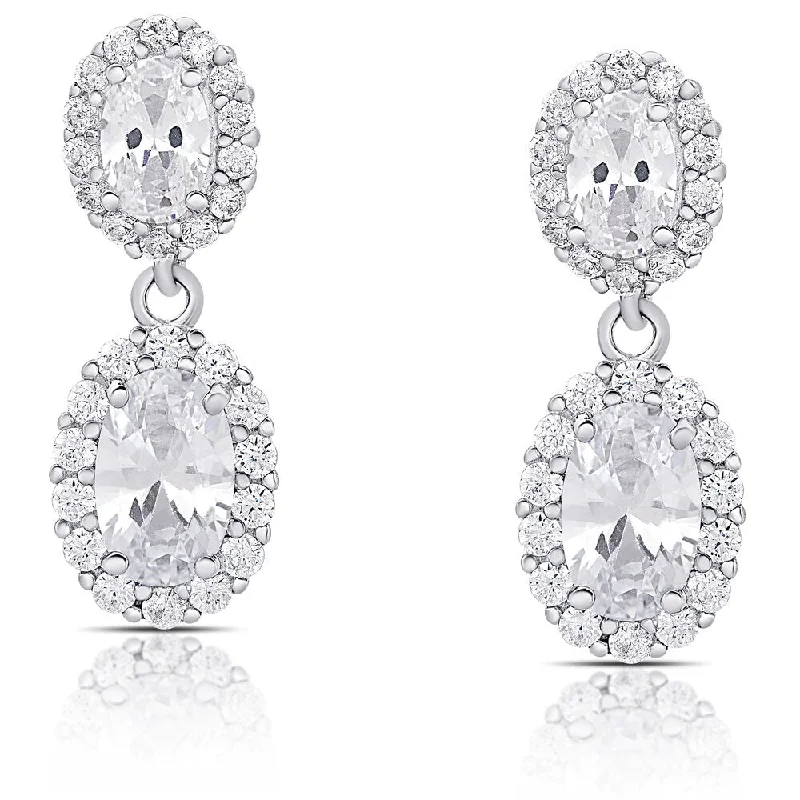 Crystal and Pearl Drop Earrings for Glamour -Samantha Stone Sterling Silver Cubic Zirconia Oval Dangle Earrings