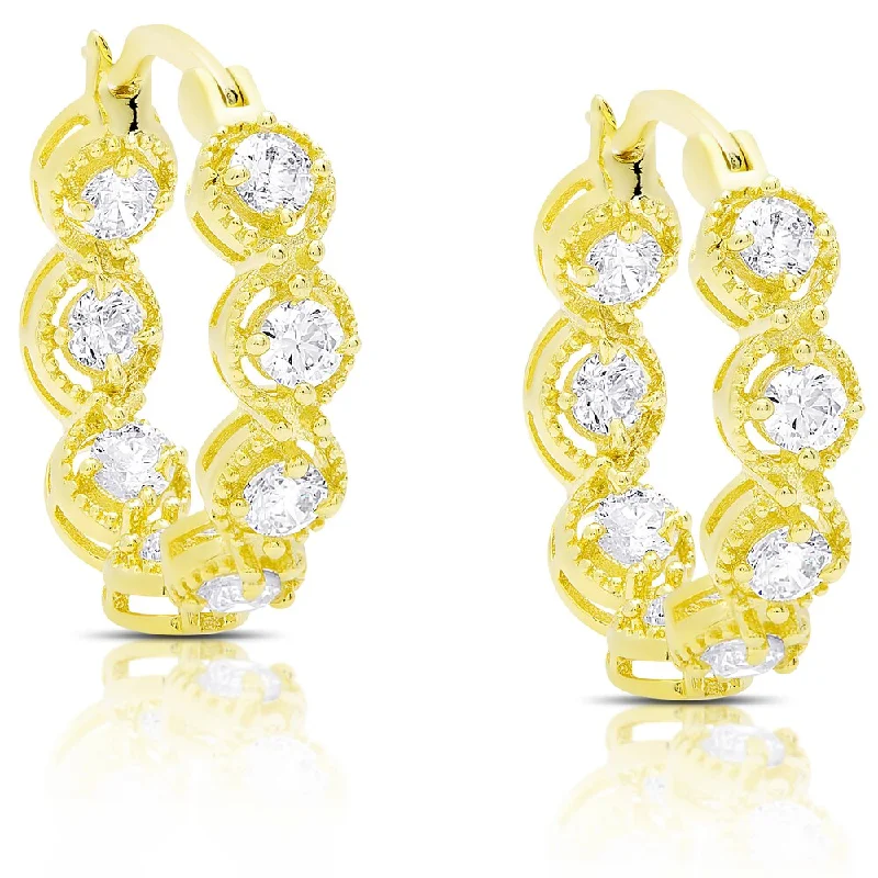 Drop Earrings for Formal Attire -Dolce Giavonna Gold Over Sterling Silver Cubic Zirconia Hoop Earrings