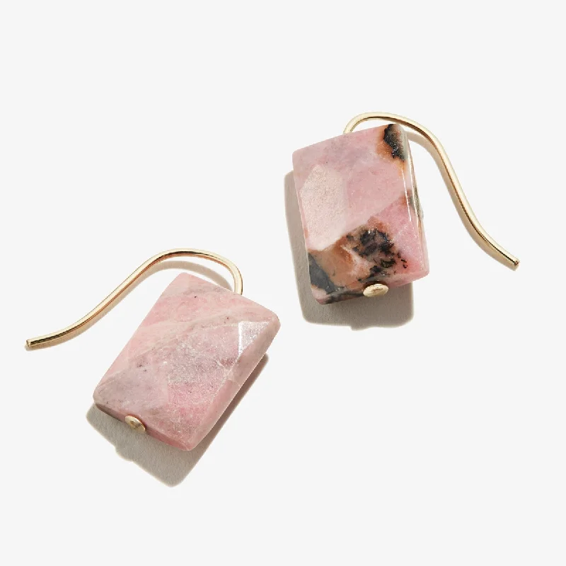 Silver Drop Earrings for Men -Rhodonite Gemstone Earrings