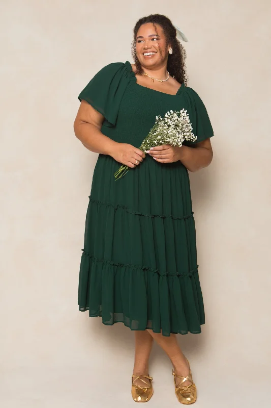 Plus size dresses with floral appliques feel sweet -Women's sandals for beach parties -Plus size dresses for travel -Ellie Dress in Emerald Chiffon