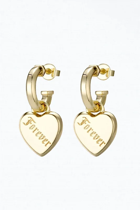 Gold Drop Earrings for Women -Love Forever Heart Charm Earrings In Gold