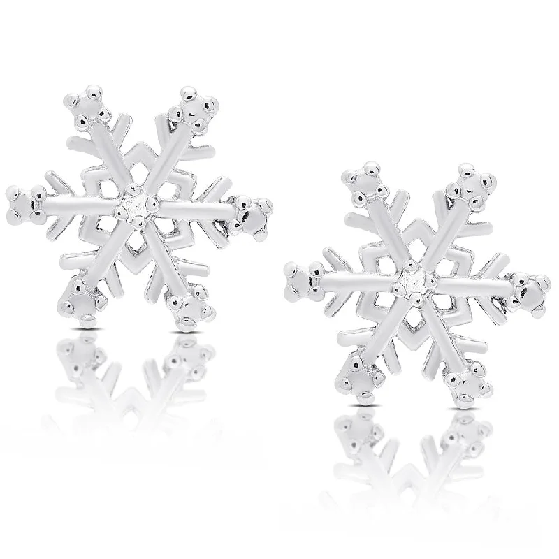 Indian Drop Earrings with Intricacy -Finesque Sterling Silver Diamond Accent Snowflake Design Earrings (I-J, I2-I3)