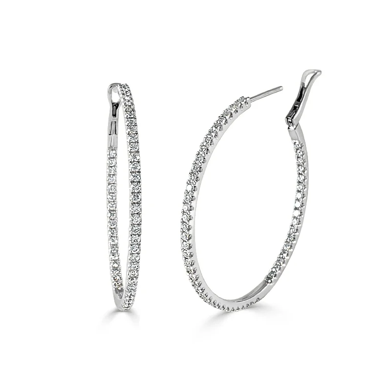 Drop Earrings for Yoga Session -Joelle Collection Inside Out Diamond Round Hoop Earrings 1.5" 14K Gold 1.50ct TDW