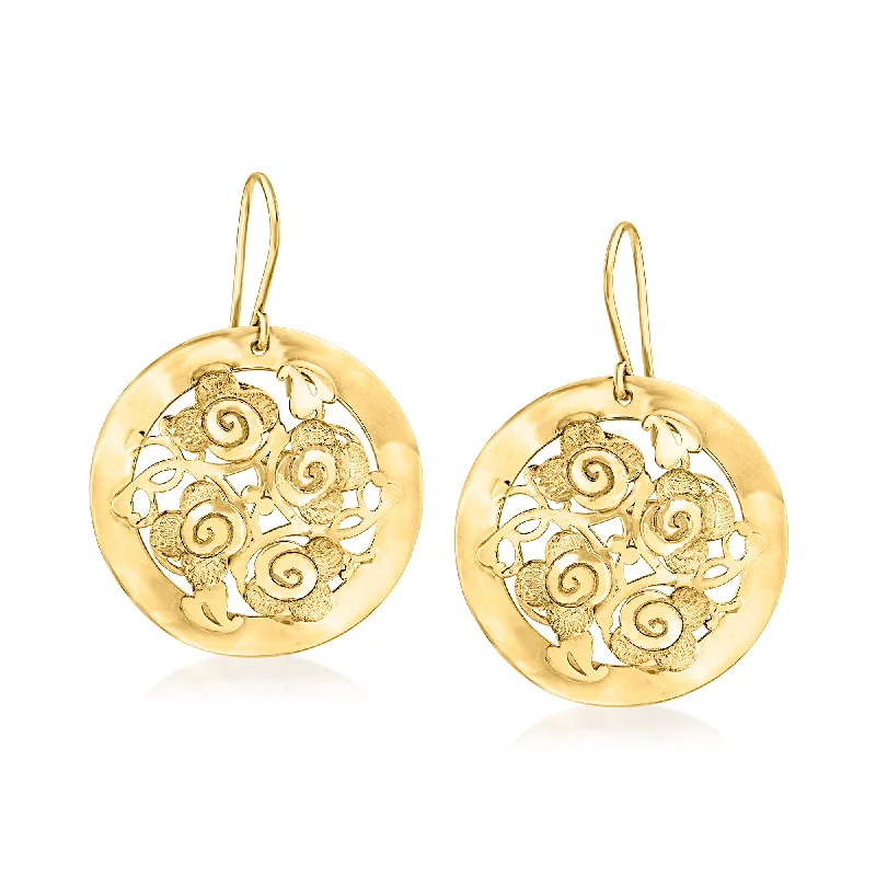 Heart Shaped Drop Earrings for Love -Ross-Simons Italian 18kt Yellow Gold Floral Drop Earrings